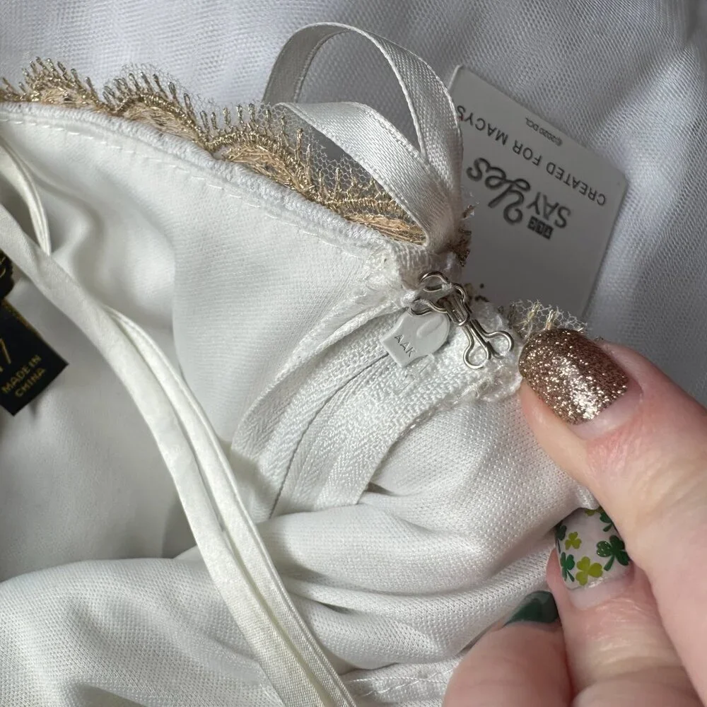 Say Yes to the Prom Dress White Gold Embellished Dress Size 17 NWT
